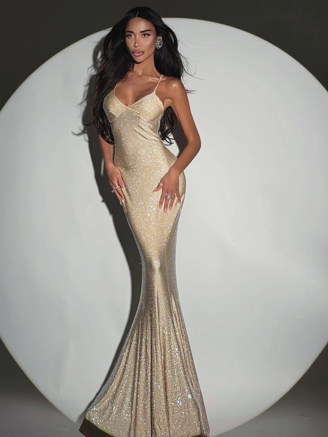 Dress long shine Beige - 1
