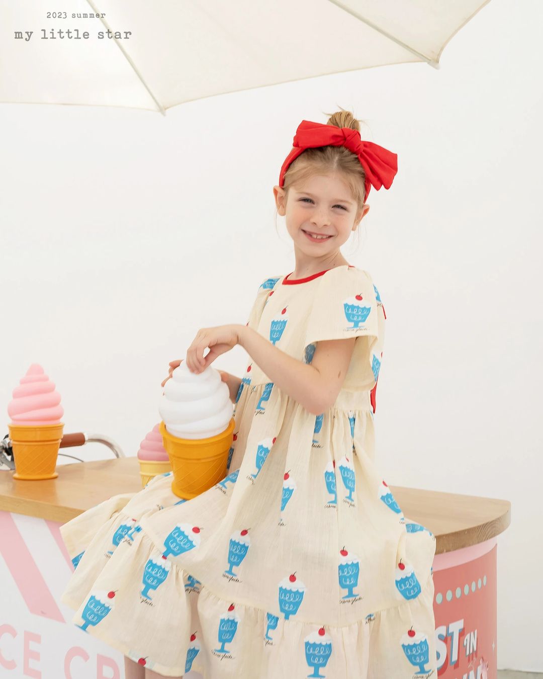 Ice cream ribbon dress beige - 1