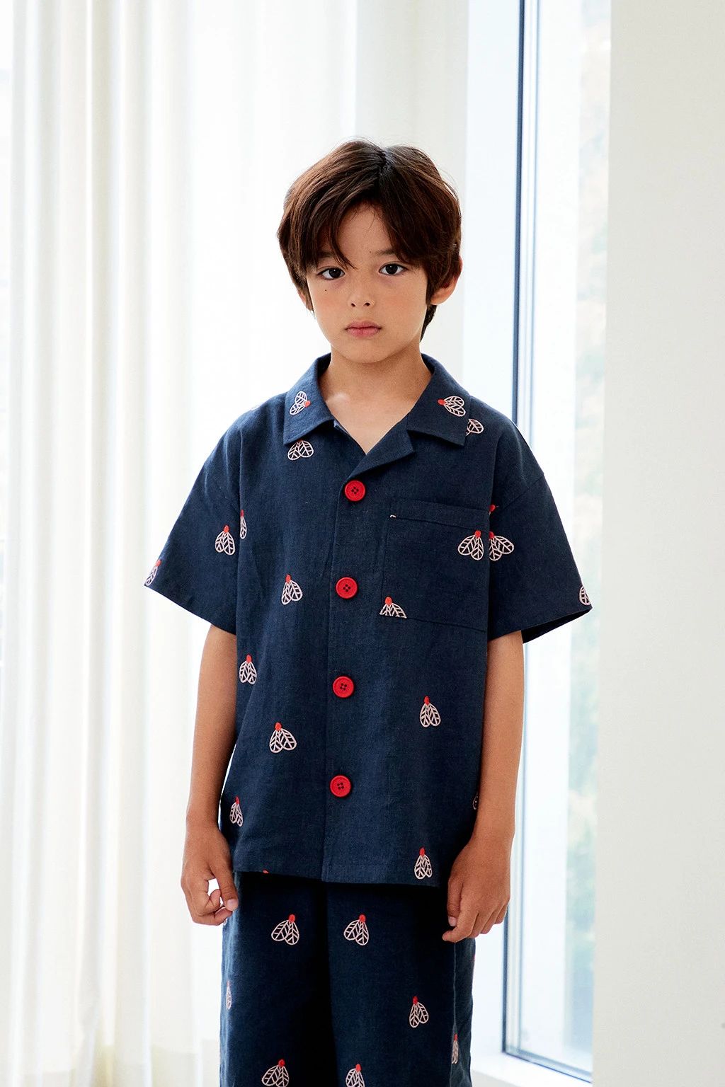 BUTTERFLY EMB LINEN SHIRT - 1