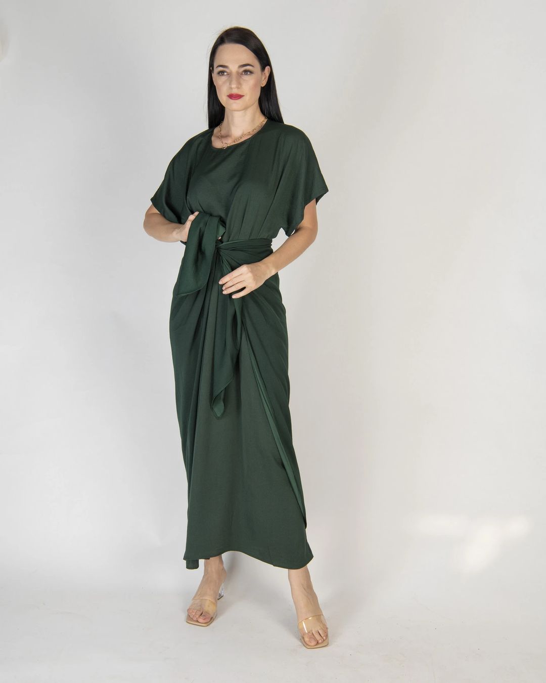 Dark green - Under Abaya Wrap Skirt Set - 3