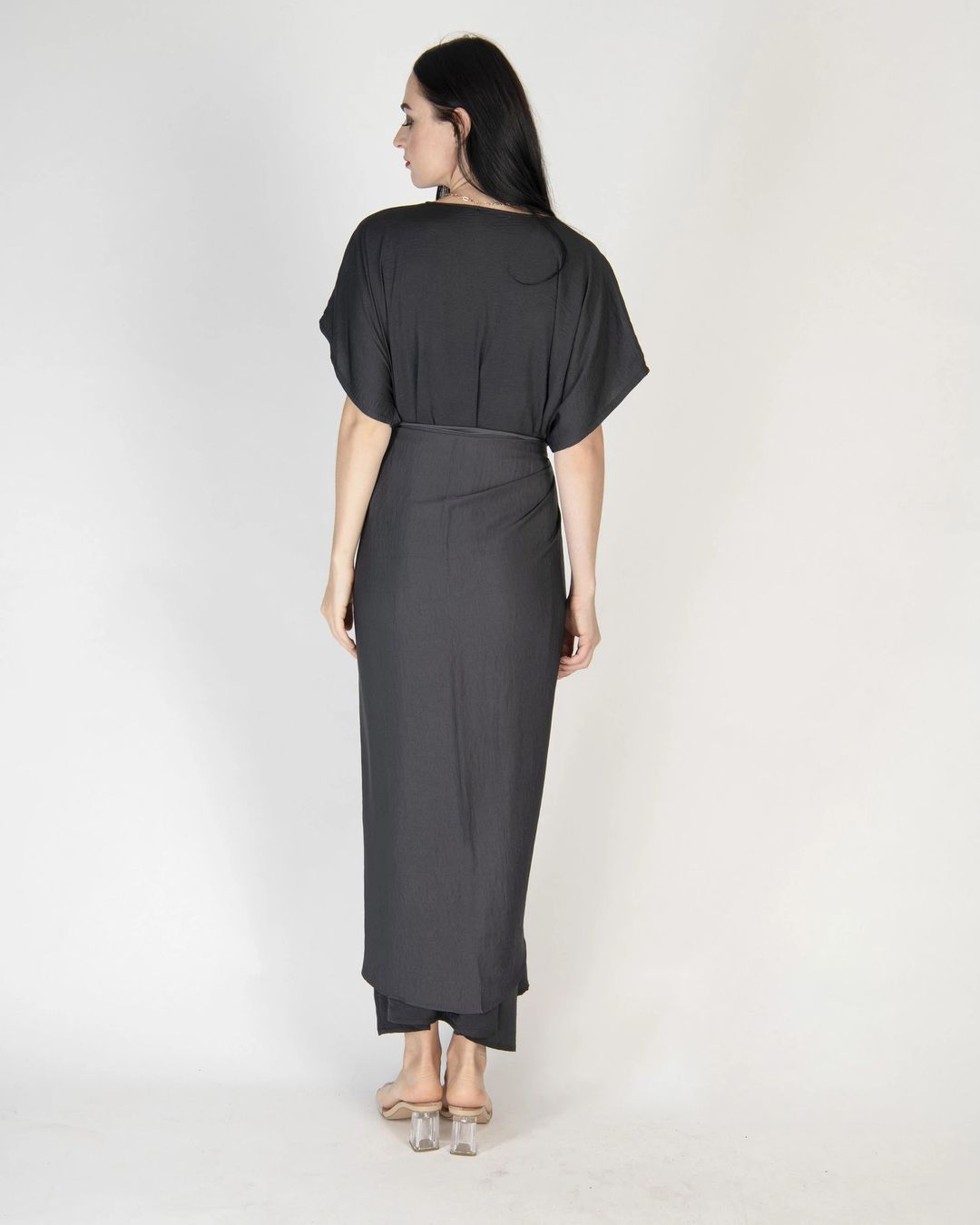 Dark Grey - Under Abaya Wrap Skirt Set - 4