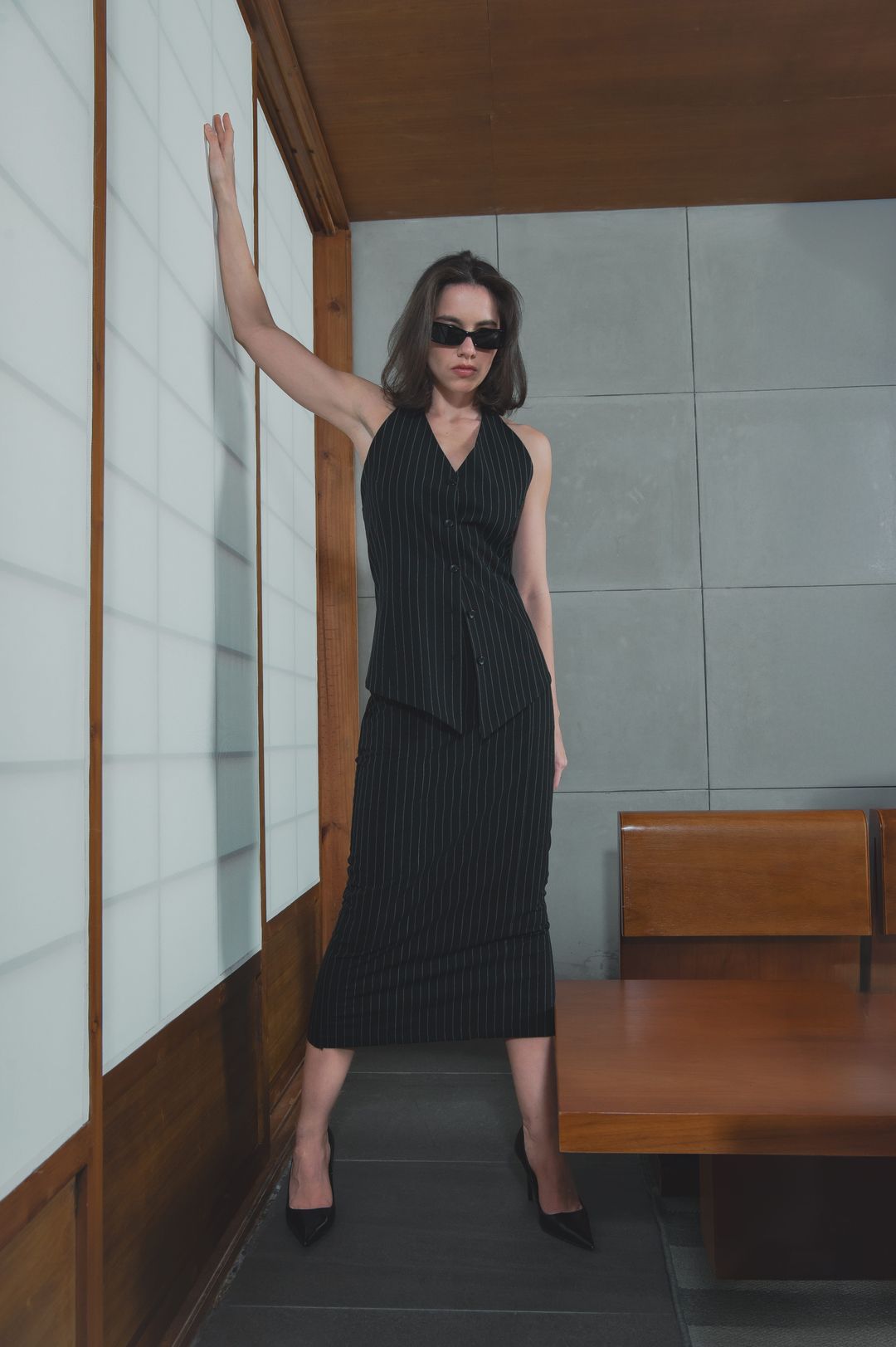 black-pinstripe-halter-set - 1