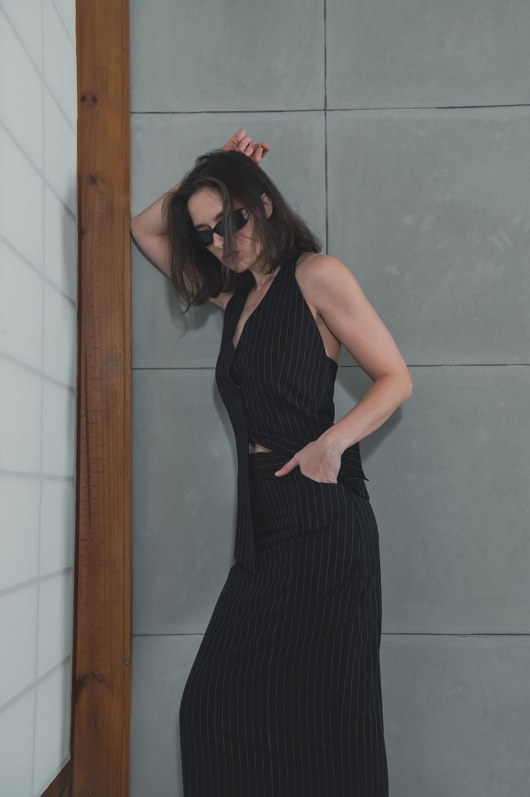 black-pinstripe-halter-set - 2