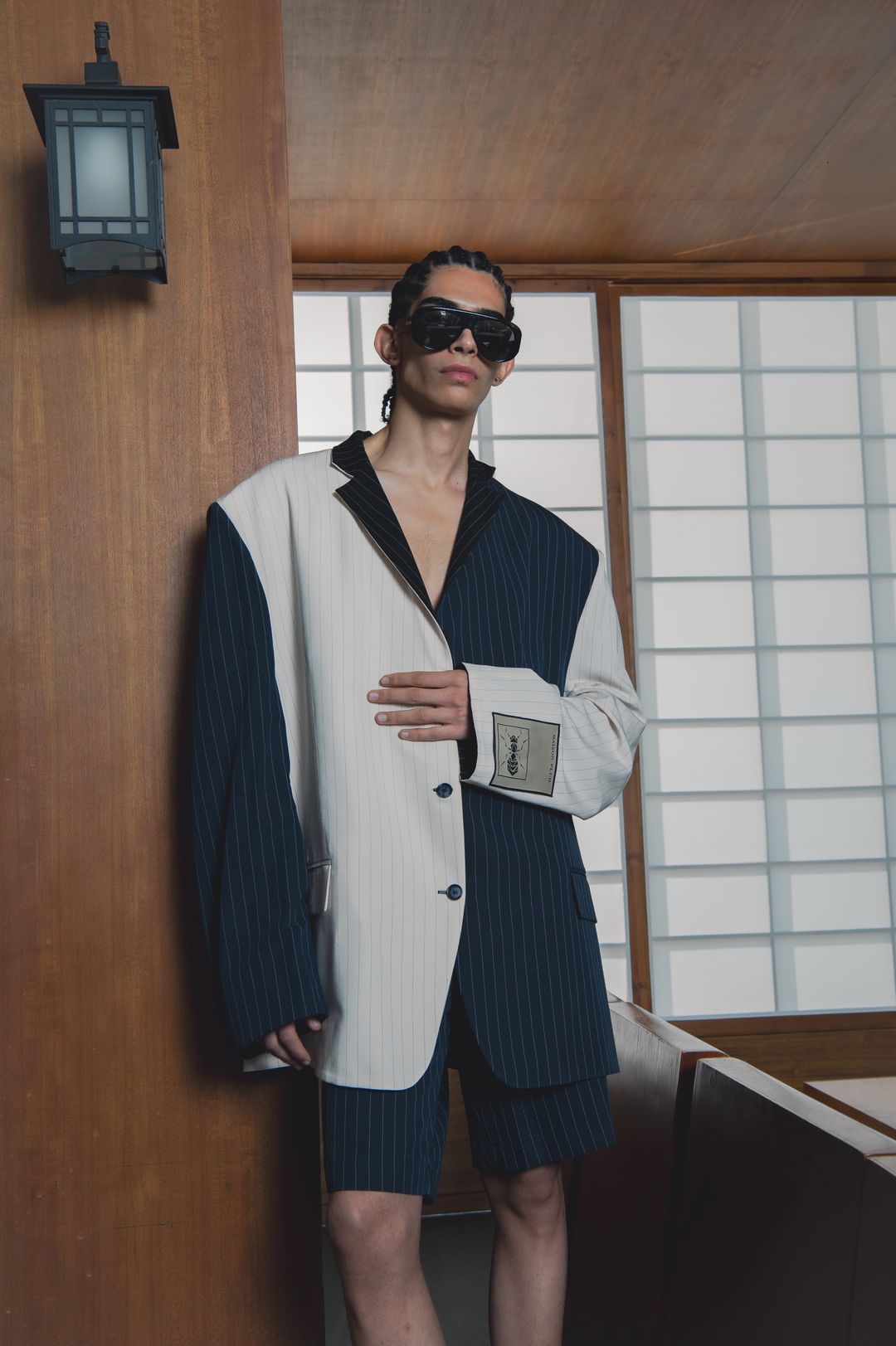 Ivory And Navy Reversible Pinstripe Set - 4