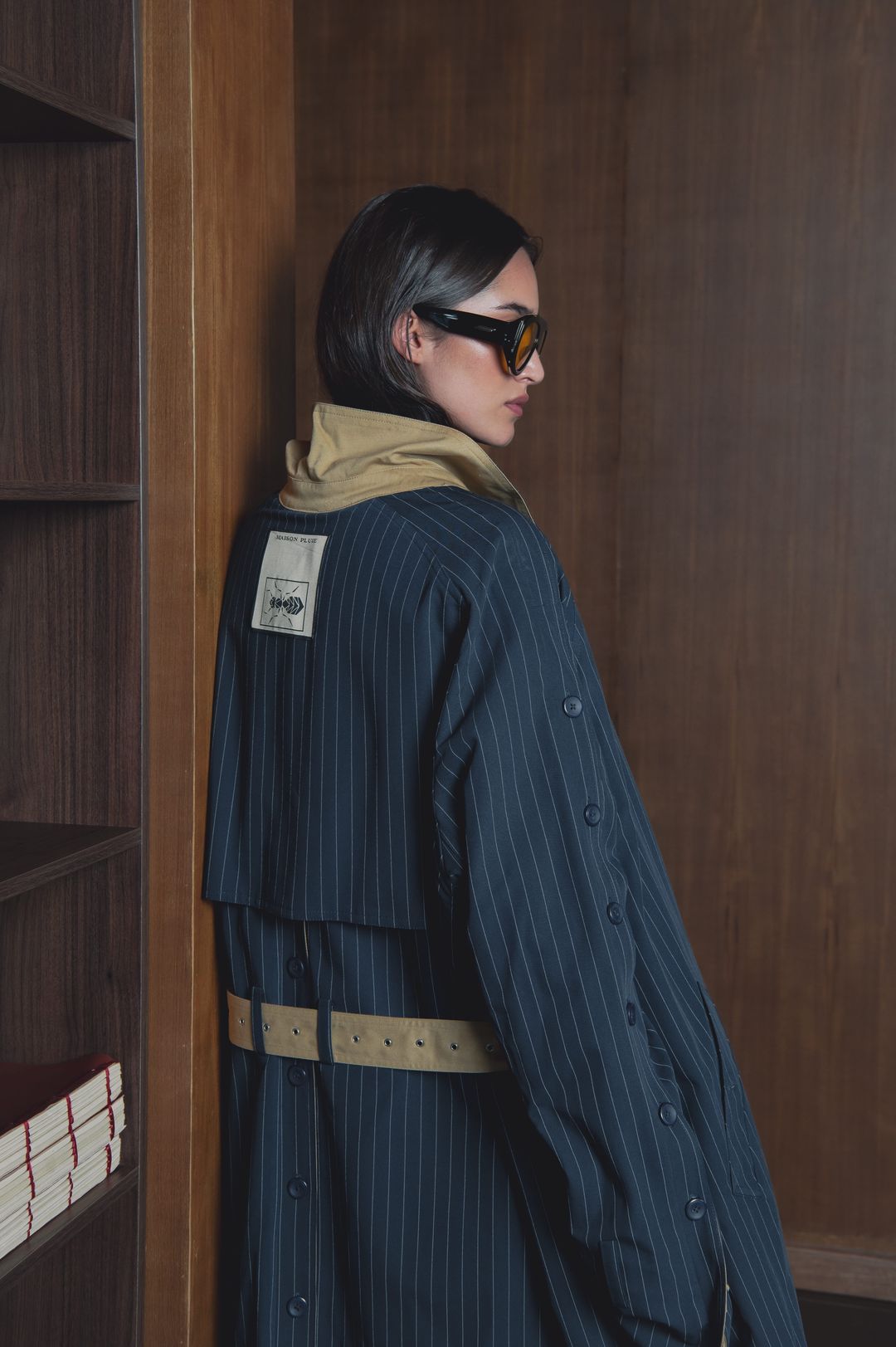 Navy And Ivory Reversible Pinstripe Coat Set - 2