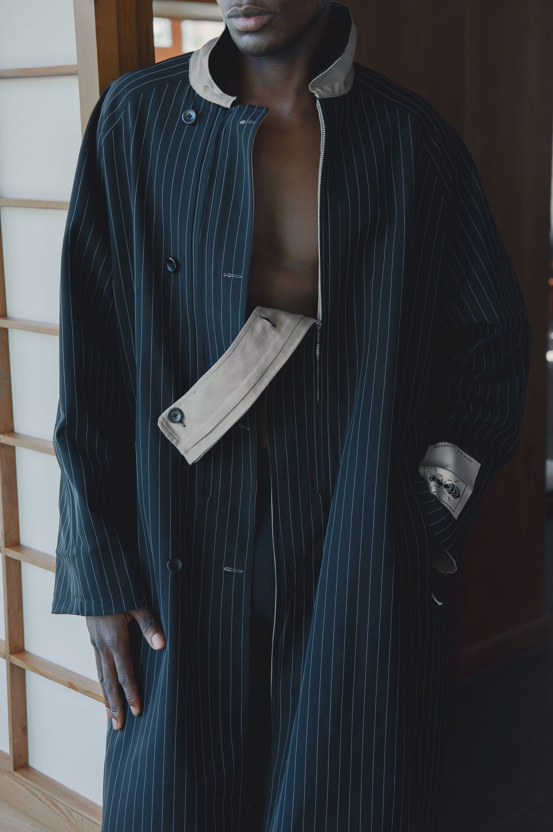 Midnight Blue Reversible Pinstripe Coat Set - 3