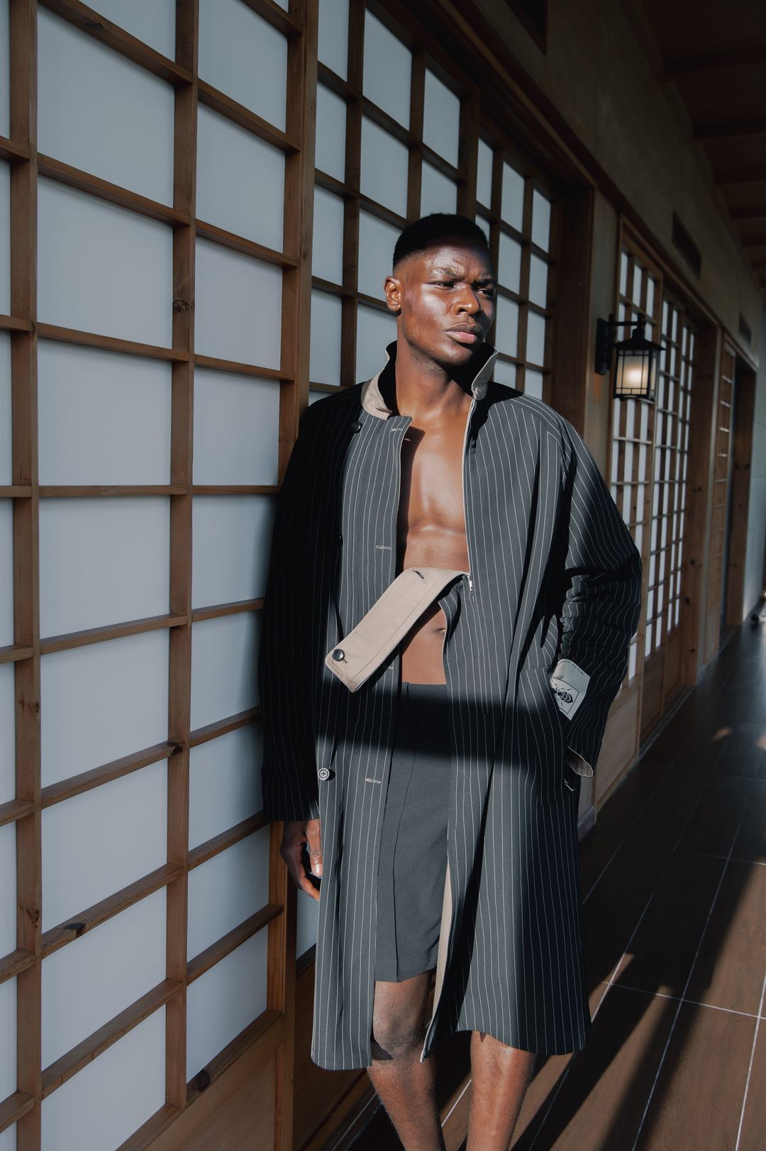 Midnight Blue Reversible Pinstripe Coat Set - 6