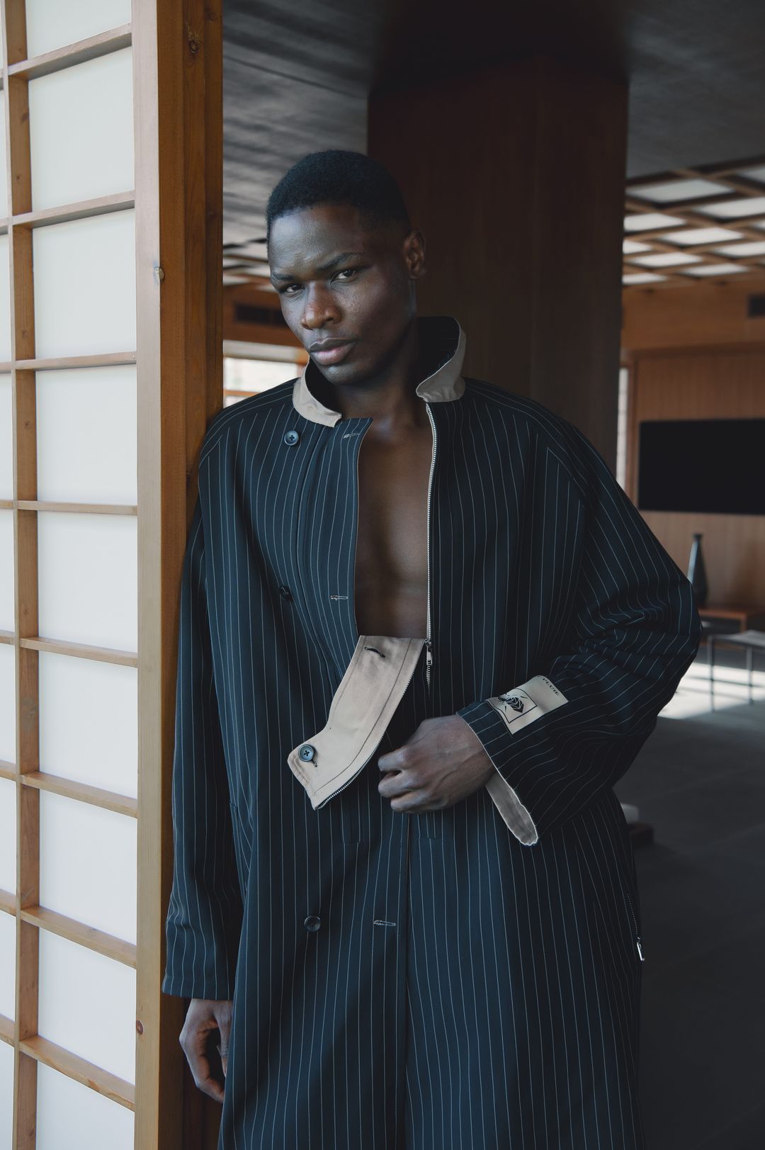 Midnight Blue Reversible Pinstripe Coat Set - 2