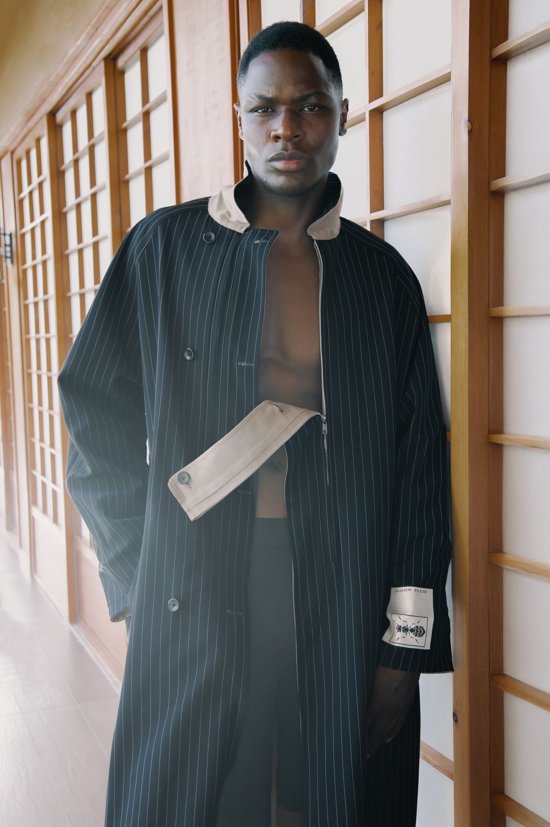 Midnight Blue Reversible Pinstripe Coat Set - 4
