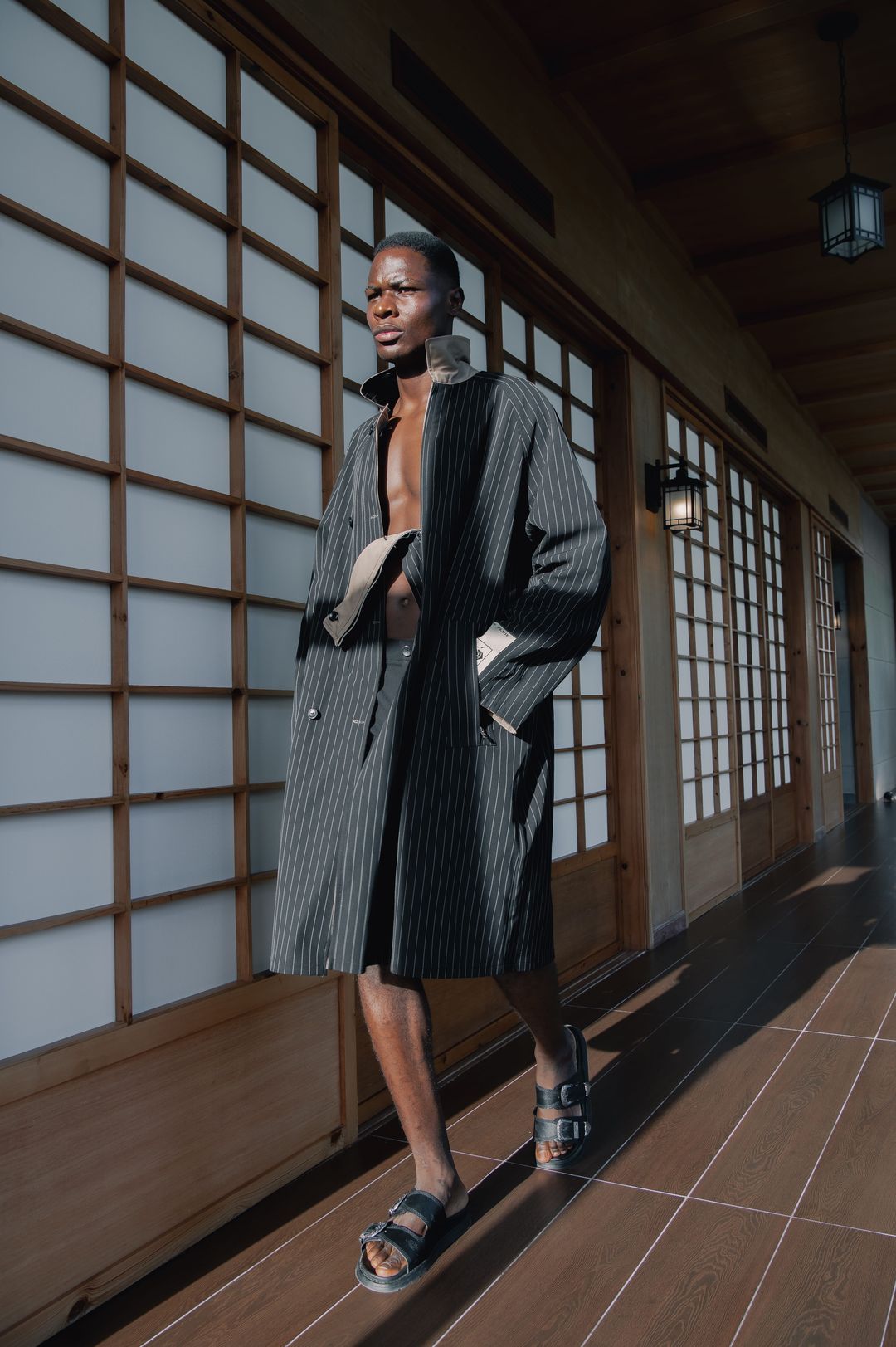 Midnight Blue Reversible Pinstripe Coat Set - 1