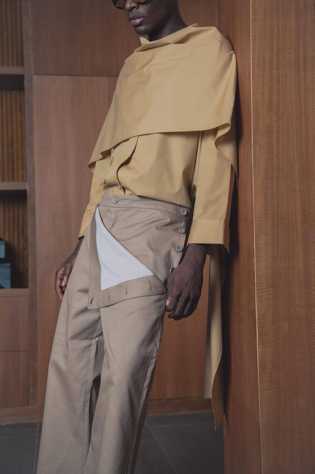 Camel Draped Cape Trouser Set - 4