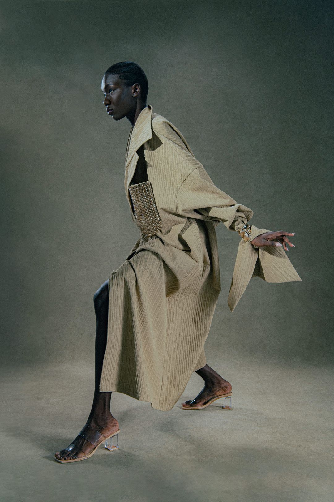 olive-beige-embellished-pocket-wrap-coat - 4