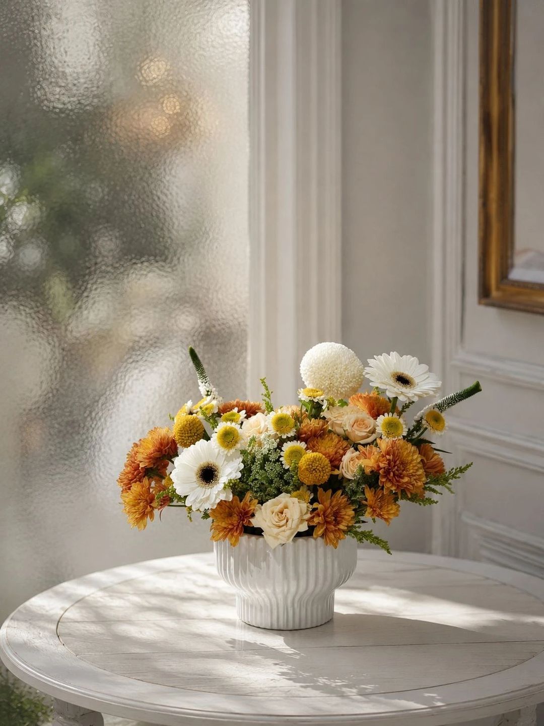 SIMPLE WHITE/ORANGE VASE ARRANGEMENT - 1