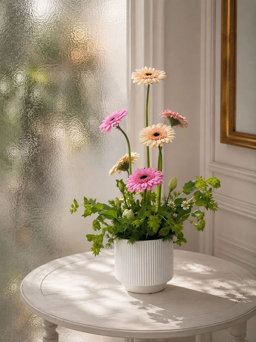 CERAMIC WHITE VASE /GERBERA FLOWERS - 1