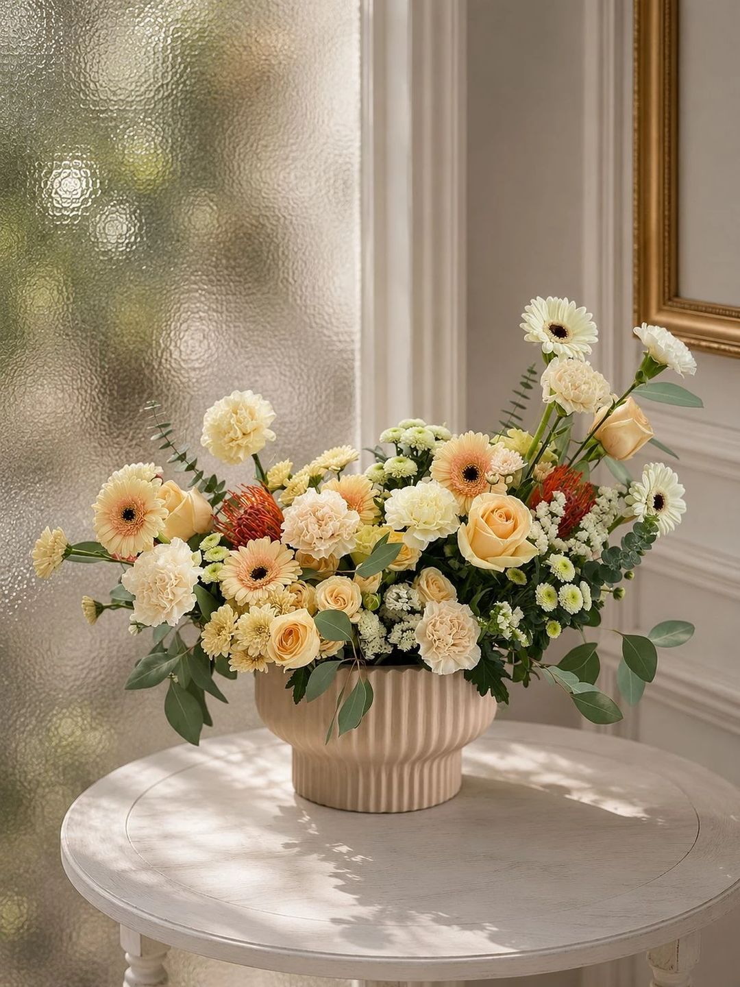 CERAMIC BEIGE WITH BEIGE AND WHITE FLOWERS - 1