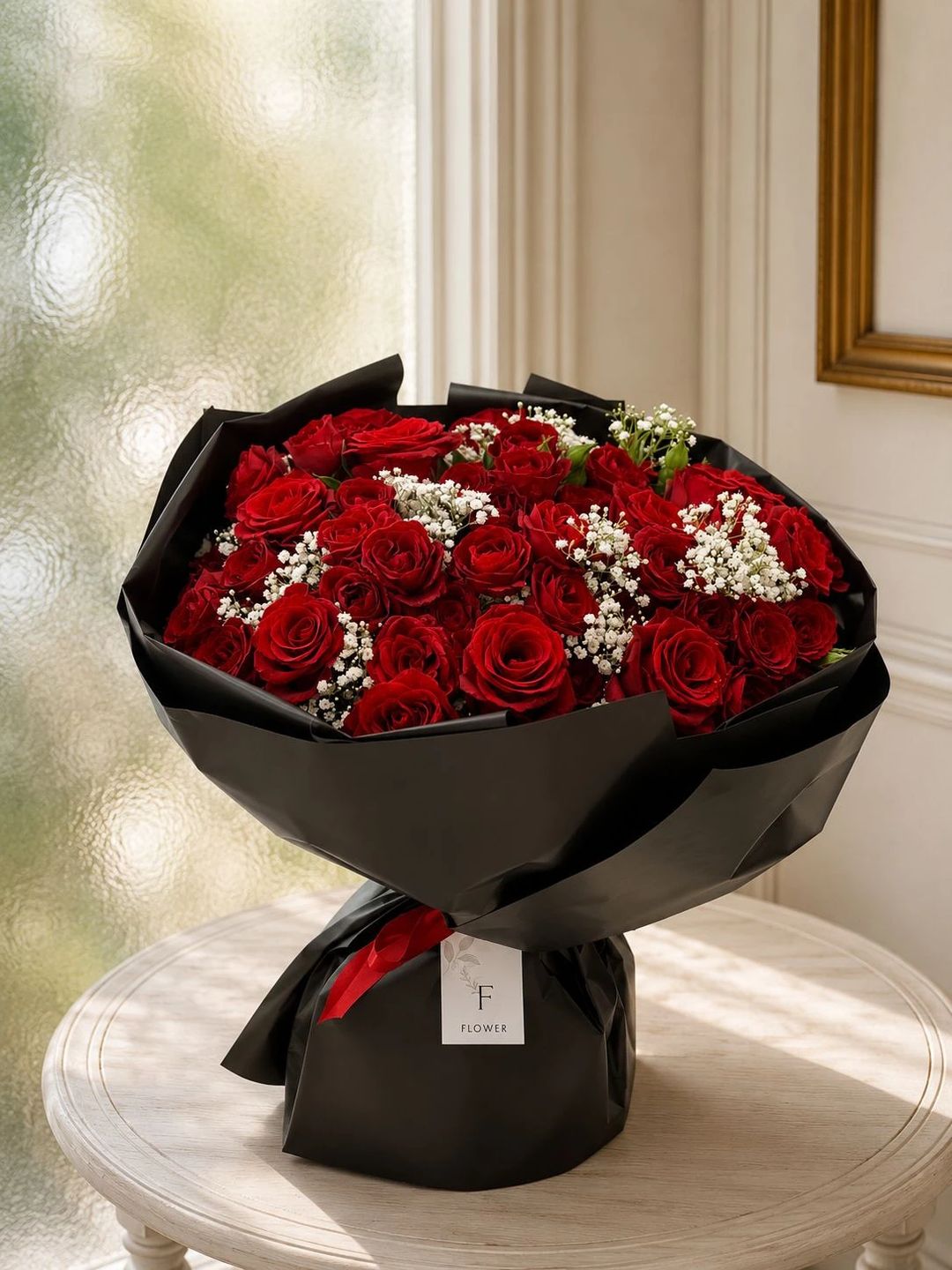 BOUQUET OF RED BABY ROSES AND ROSE - 1