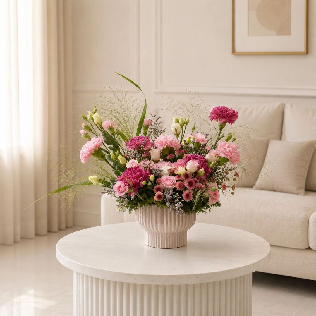 CERAMIC BEIGE WITH MIX PINK FLOWERS - 1