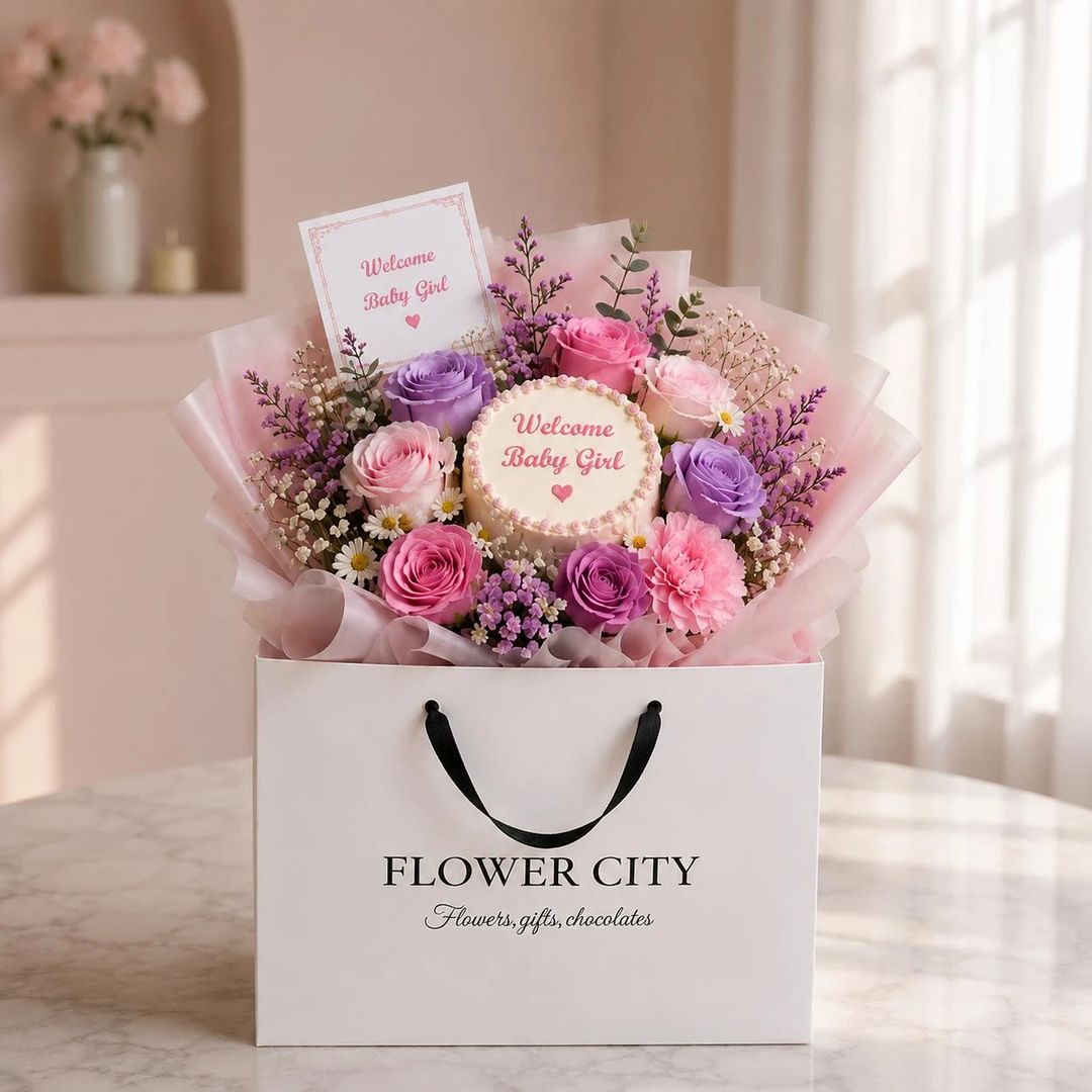 BABY GIRL CAKE BOUQUET - 1