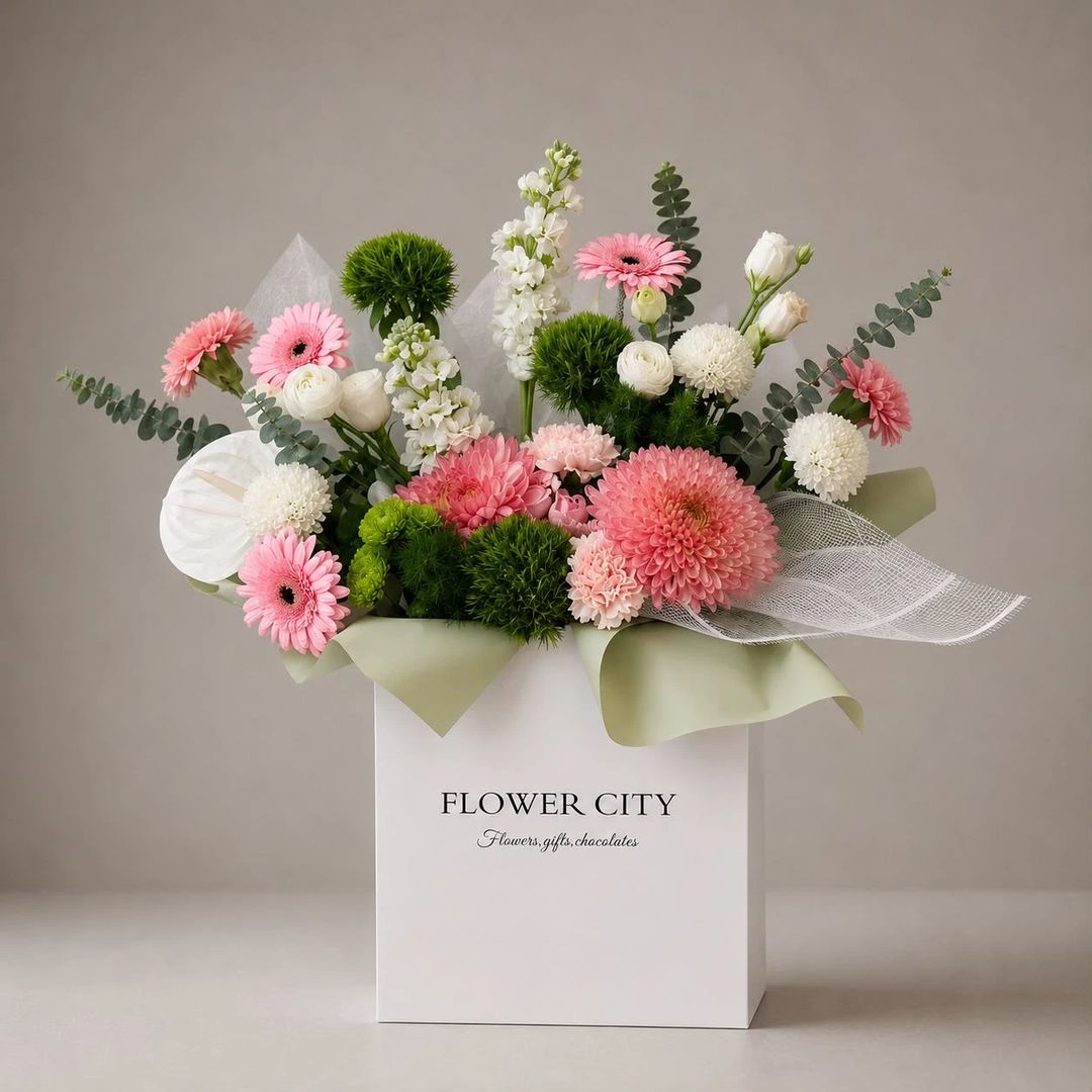 Pink and green touch of white bouquet - 1
