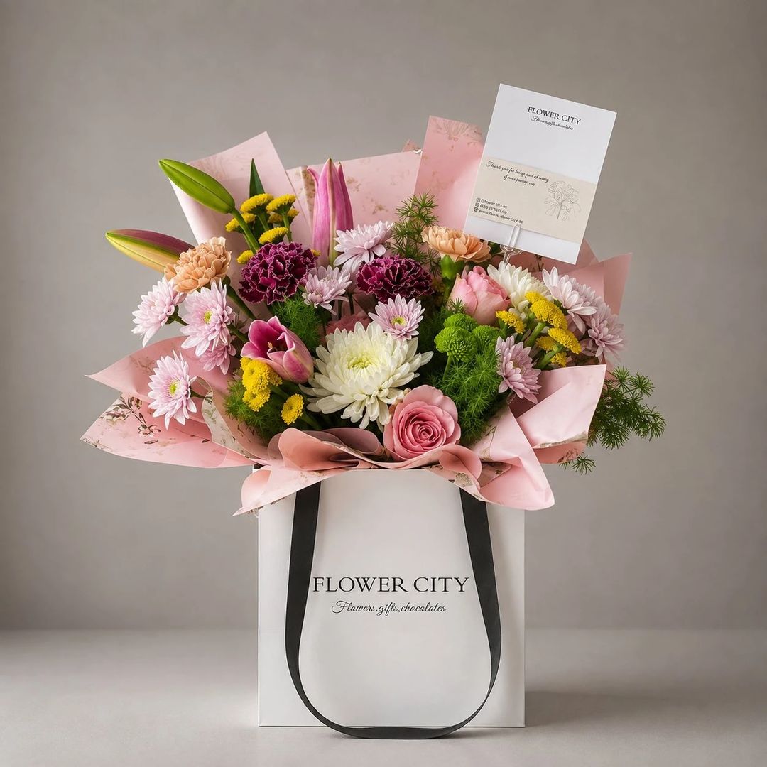 MIX PINK AND YELLOW GREEN BOUQUET - 1