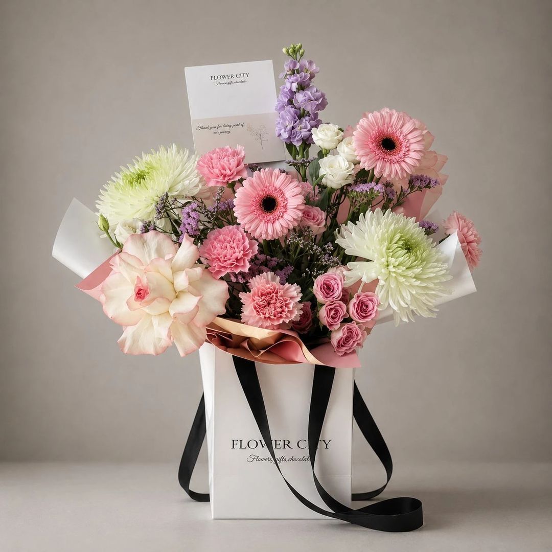 MIX WHITE AND PINK BOUQUET FOR LADY - 1