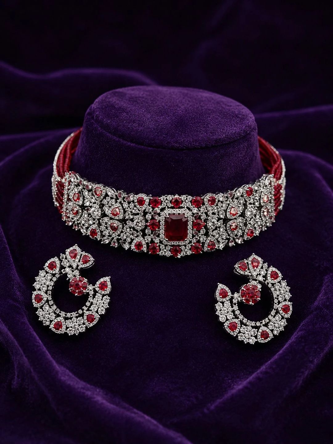 Necklace Jewellery Set Pearl with red stone 1122 - 1