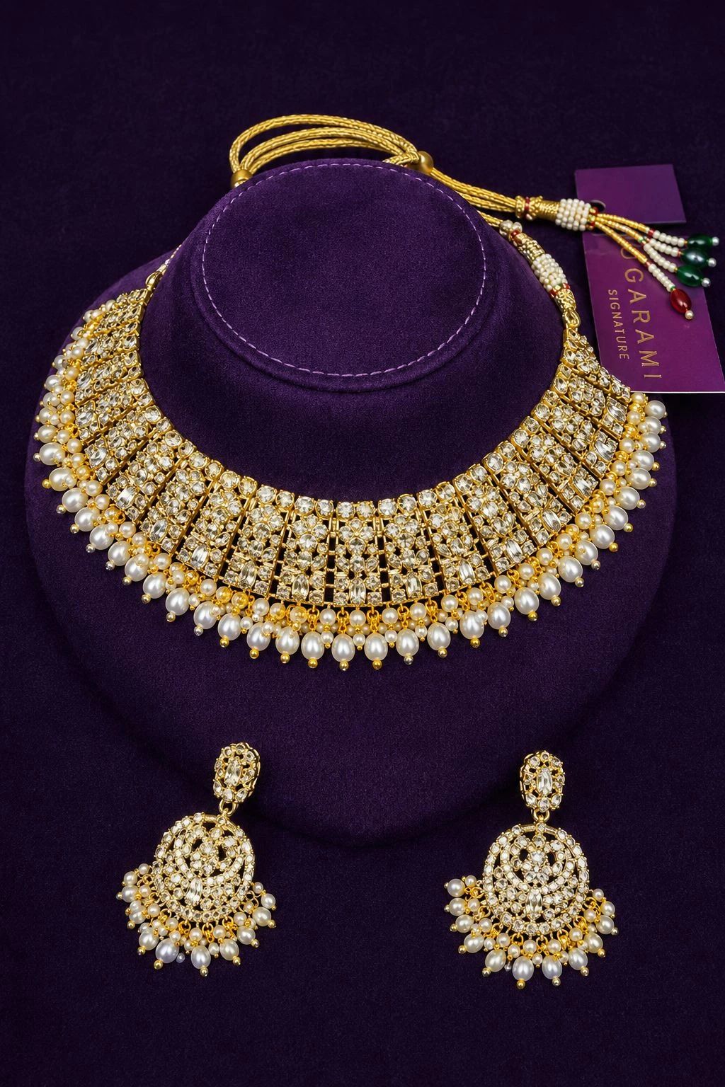 Necklace Jewellery Set Gold Pearl 1114 - 1
