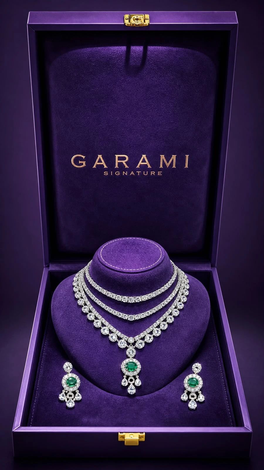 Necklace Jewellery Set Silver with Green Stone 42005 - 1