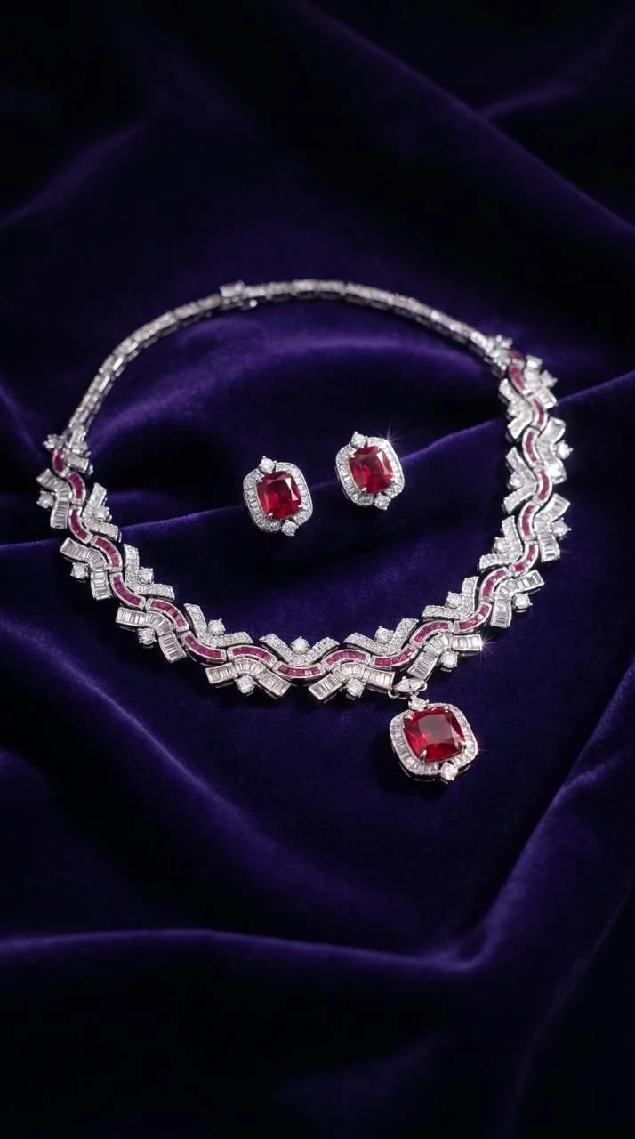 Necklace Jewellery Set 1107 - Red Stone - 1