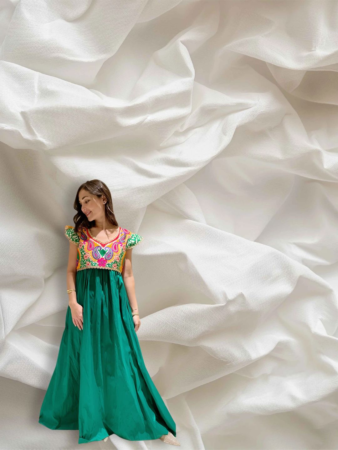 Green tafffeta dress - 2