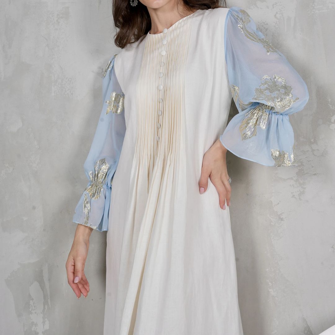 Lenin dress with Blue silk chiffon - 4