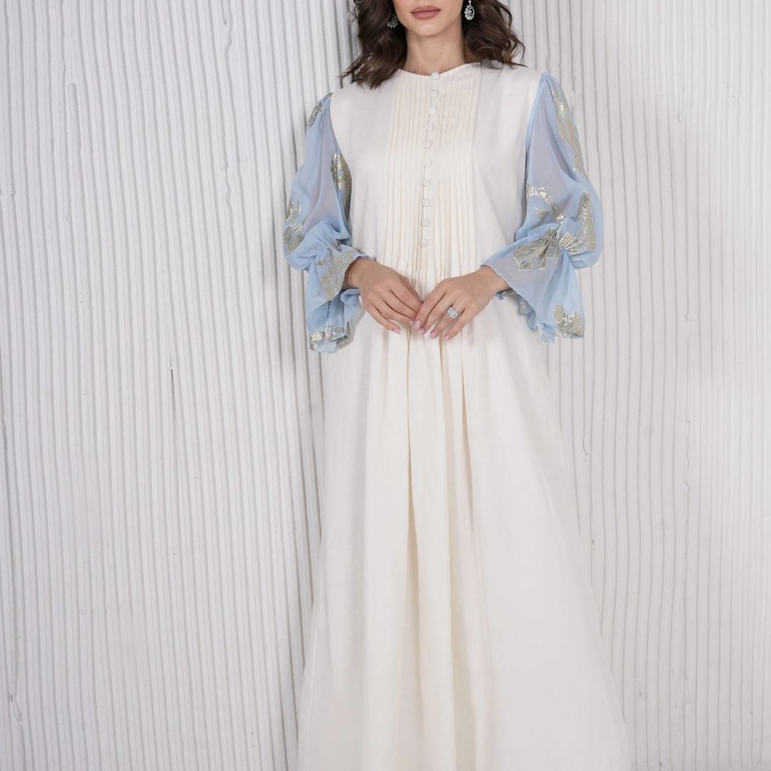 Lenin dress with Blue silk chiffon - 6