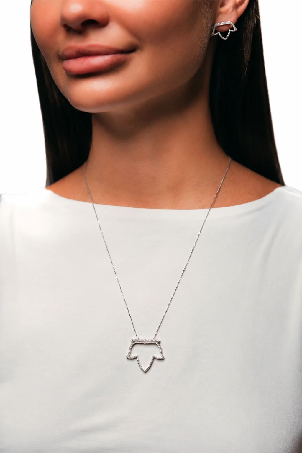 Lotus Long Necklace in Diamond - 2