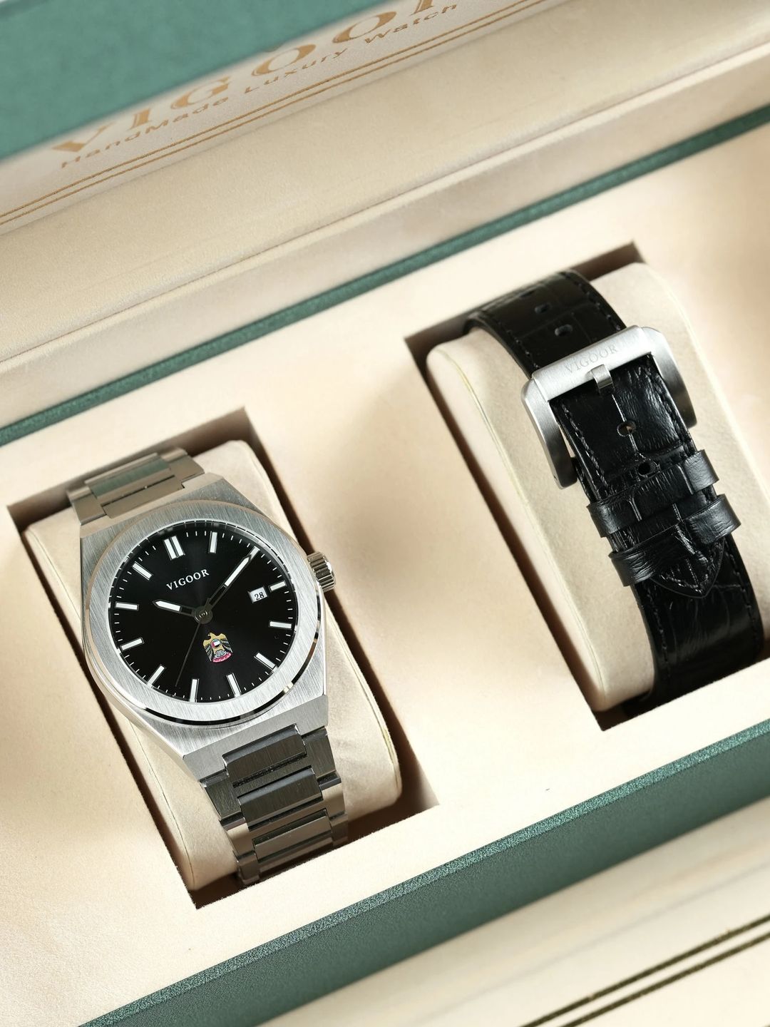 Hazza Steel+Leather Watch/ساعه هزاع ستيل +جلد - 2