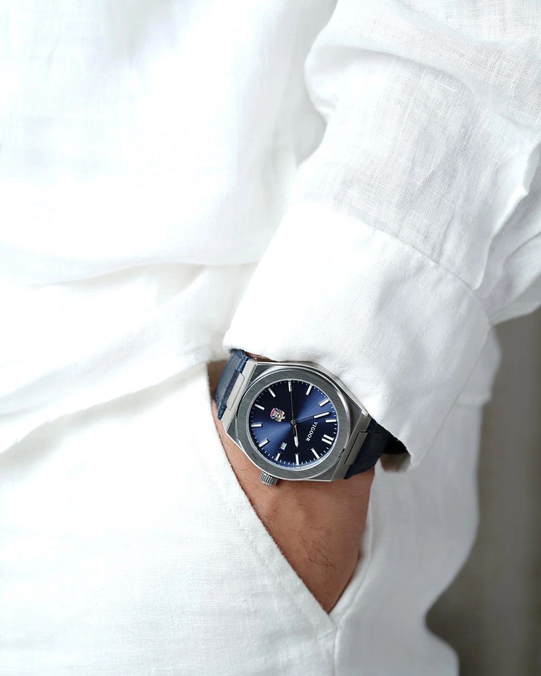 Khalifa Steel + Leather Watch/ساعه خليفه ستيل+جلد - 8