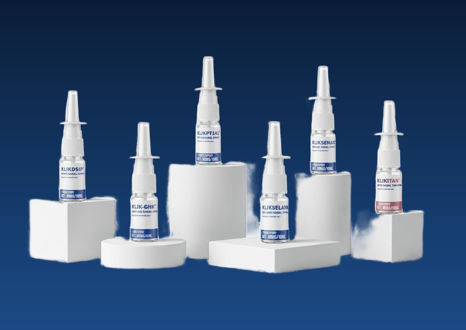 Nasal spray bottles in a row