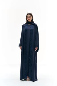 Dark blue abaya with dantelle thumb 1