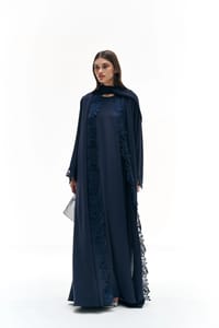 Dark blue abaya with dantelle thumb 3