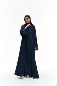 Dark blue abaya with dantelle thumb 5
