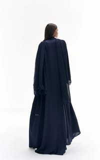 Dark blue abaya with dantelle thumb 9
