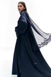 Dark blue abaya with dantelle thumb 10