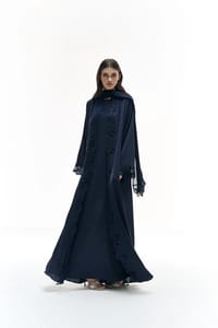 Dark blue abaya with dantelle thumb 6