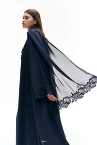 Dark blue abaya with dantelle thumb 7