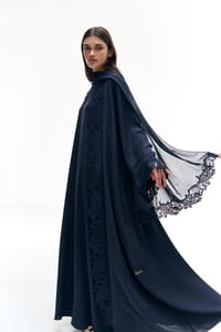 Dark blue abaya with dantelle thumb 8