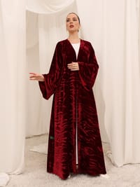 Burgundy lines abaya thumb 4