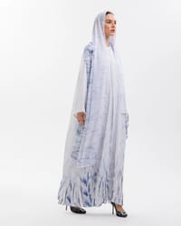 white and blue printed abaya thumb 3