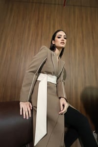 Mocha Ivory Wrap-Sash Draped Coat thumb 13