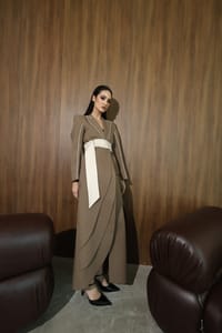 Mocha Ivory Wrap-Sash Draped Coat thumb 12
