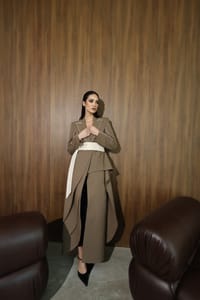 Mocha Ivory Wrap-Sash Draped Coat thumb 11