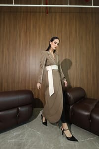 Mocha Ivory Wrap-Sash Draped Coat thumb 10
